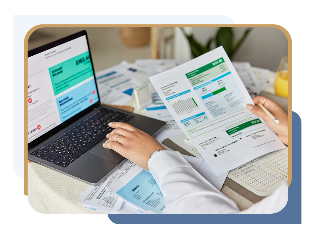Patient with laptop and forms determining whether they can use HSA for breast reduction