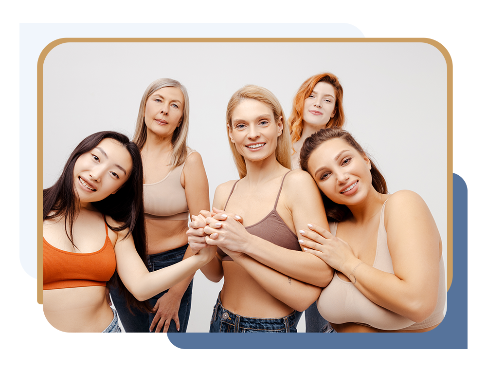 Group of women wearing jeans and bras