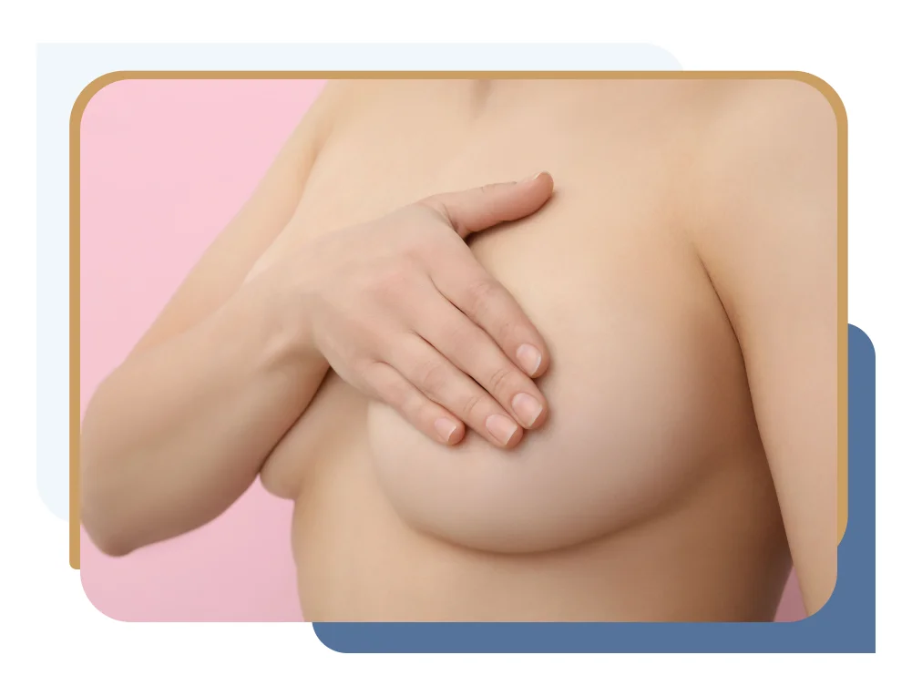 Image of female torso with woman’s hand over her breast